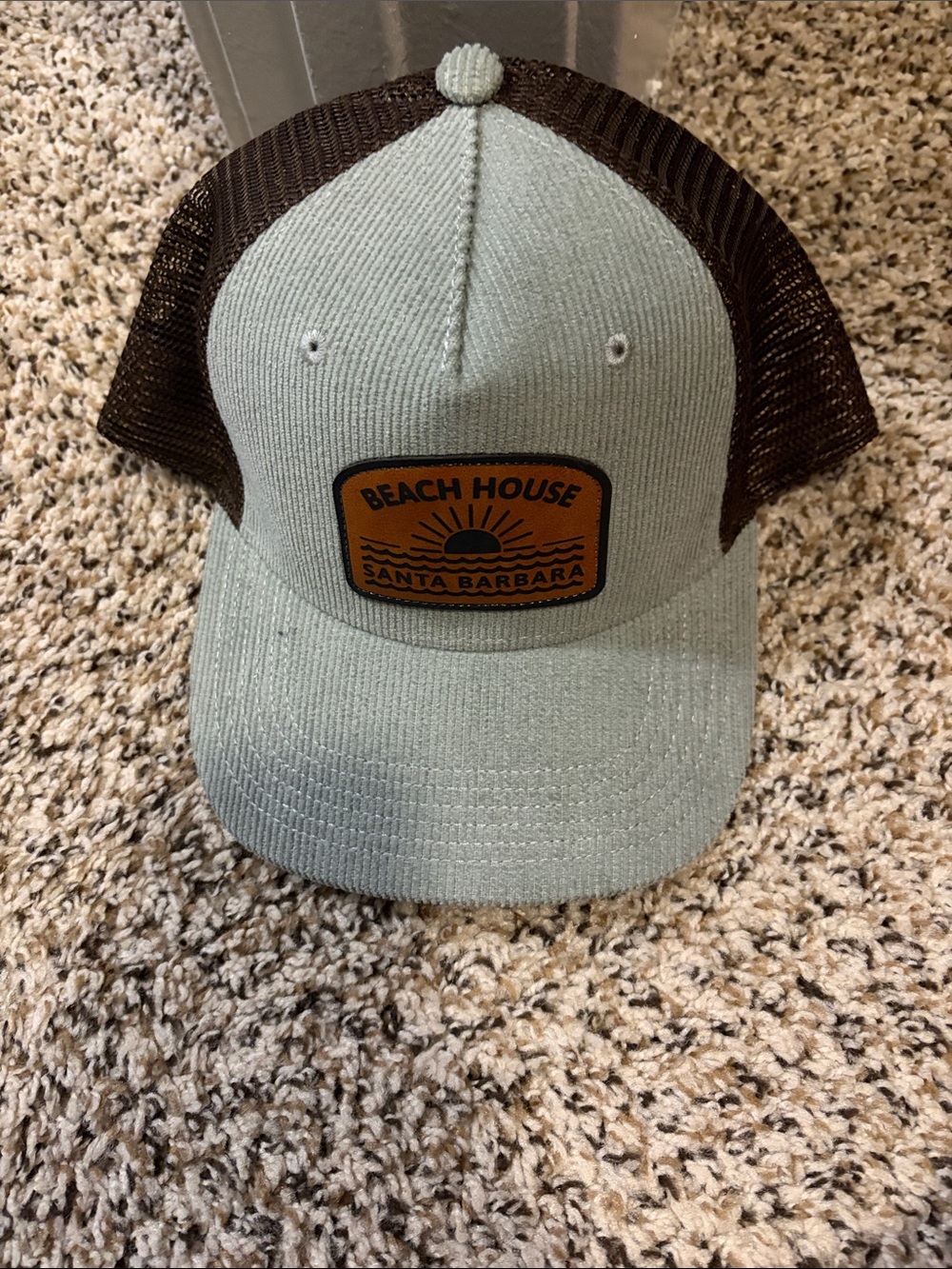 Legacy Beach House Santa Barbara Trucker Hat in Sage and Brown